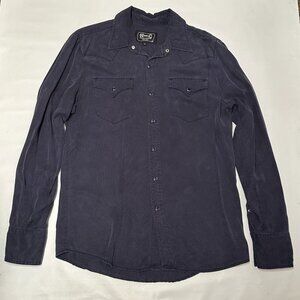 H Bar C Ranchwear Los Angeles Navy Blue Button Snap Up Shirt